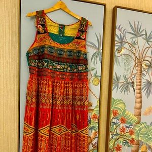 JOHNNY WAS MULTI COLOR MULTI PRINT EMBROIDERY TOP BODY SILK FLOWER CROCHET BACK